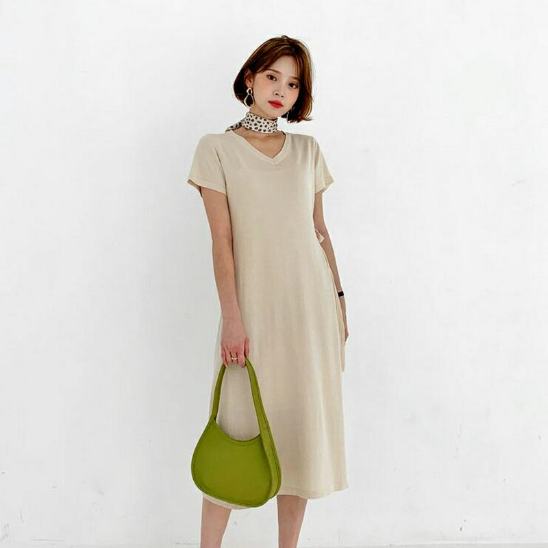 Vネックサイドプリーツワンピース・全2色・b56470 レディース【ops】【韓国 ファッション ワンピース ロング ロングワン