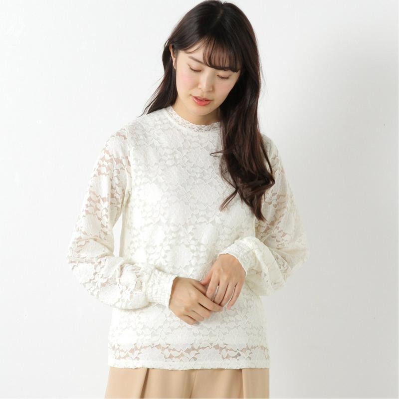 【９／２５販売終了】春の式典や通勤に大活躍◎袖シャーリングレースカットソープルオーバー（ジボール/GIVORS）