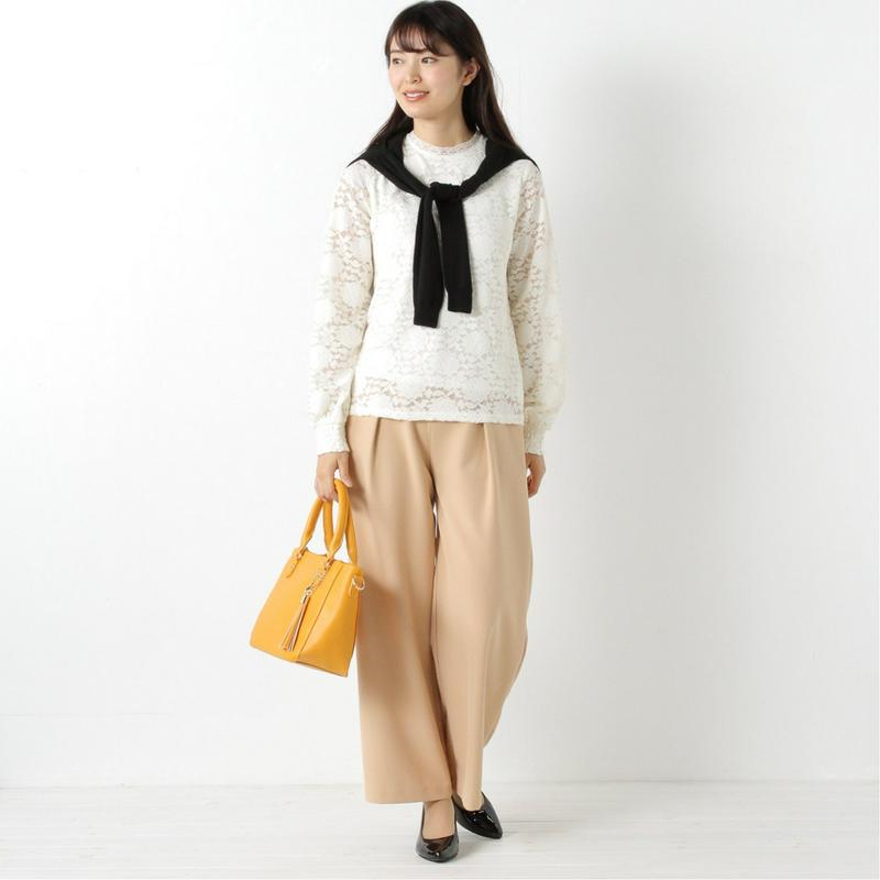 【９／２５販売終了】春の式典や通勤に大活躍◎袖シャーリングレースカットソープルオーバー（ジボール/GIVORS）
