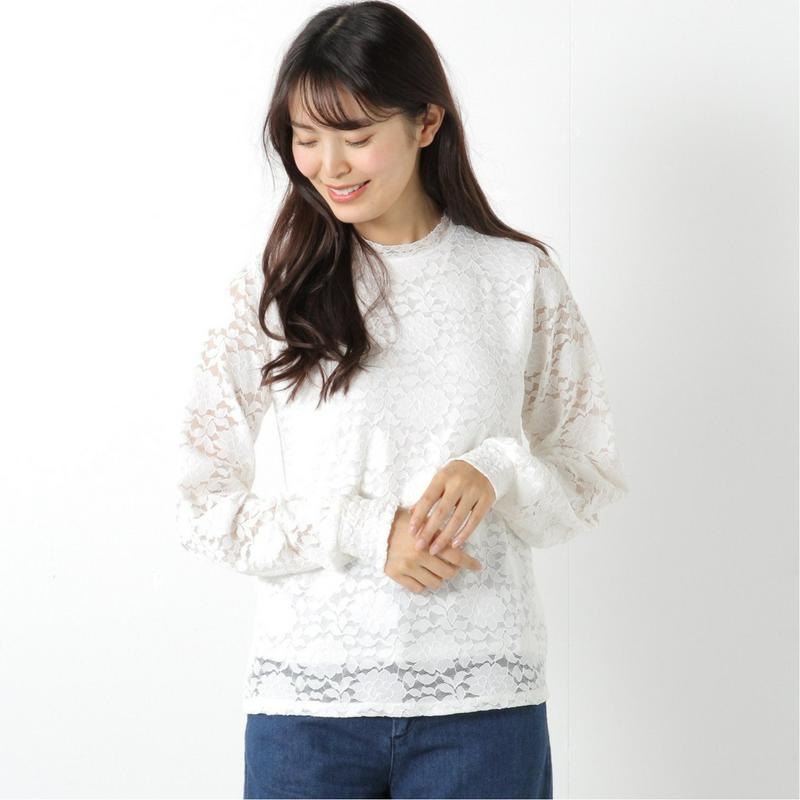 【９／２５販売終了】春の式典や通勤に大活躍◎袖シャーリングレースカットソープルオーバー（ジボール/GIVORS）