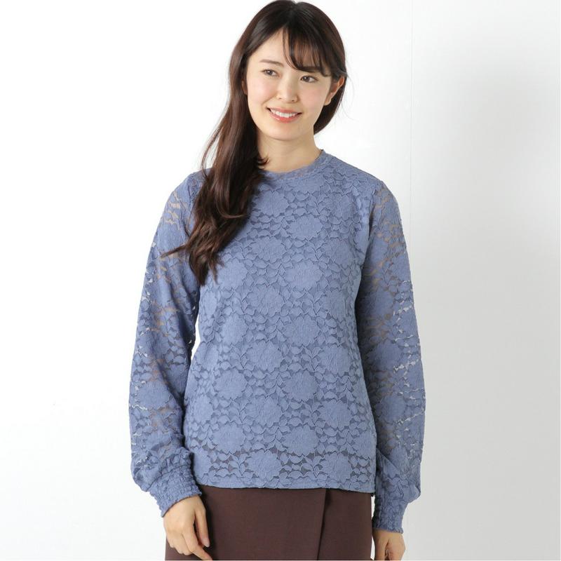 【９／２５販売終了】春の式典や通勤に大活躍◎袖シャーリングレースカットソープルオーバー（ジボール/GIVORS）