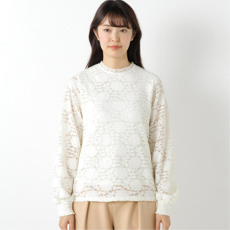 【９／２５販売終了】春の式典や通勤に大活躍◎袖シャーリングレースカットソープルオーバー（ジボール/GIVORS）