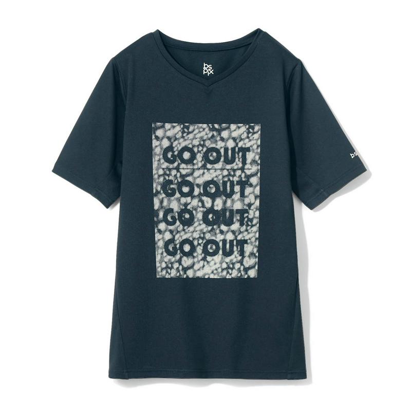 綿ライクＶネックロゴプリント半袖Ｔシャツ（ビースピックス/bspix）