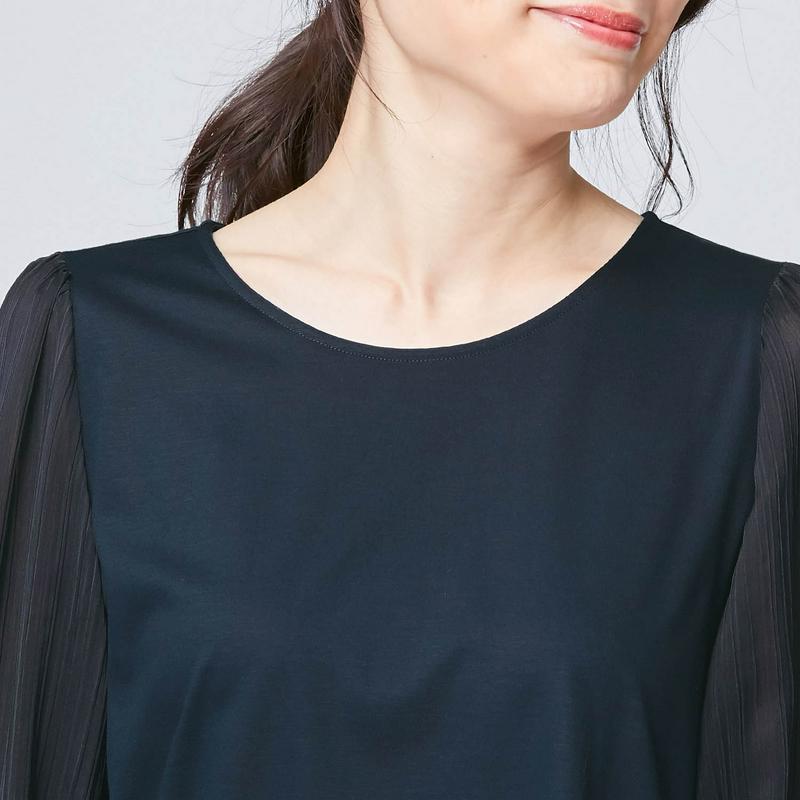 縦ラインで細見え　袖異素材切替えカットソー（スタイルノート/StyleNote）