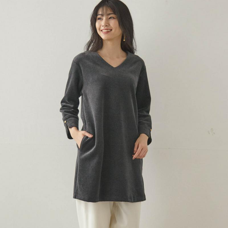 【９／２５販売終了】やわらかなカットソーコーデュロイチュニック