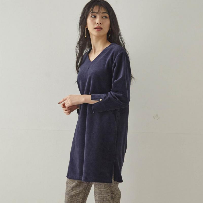 【９／２５販売終了】やわらかなカットソーコーデュロイチュニック