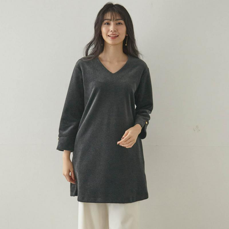 【９／２５販売終了】やわらかなカットソーコーデュロイチュニック