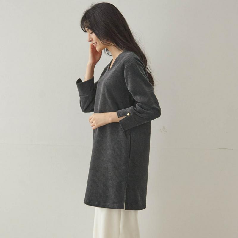 【９／２５販売終了】やわらかなカットソーコーデュロイチュニック