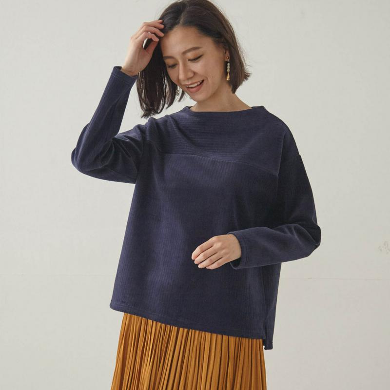【９／２５販売終了】やわらかなカットソーコーデュロイプルオーバー