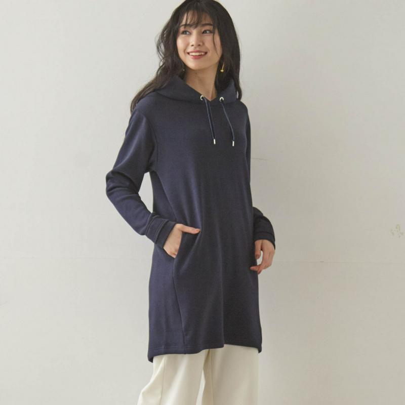 【９／２５販売終了】手袋要らずのあたたかフード付きカットソーチュニック