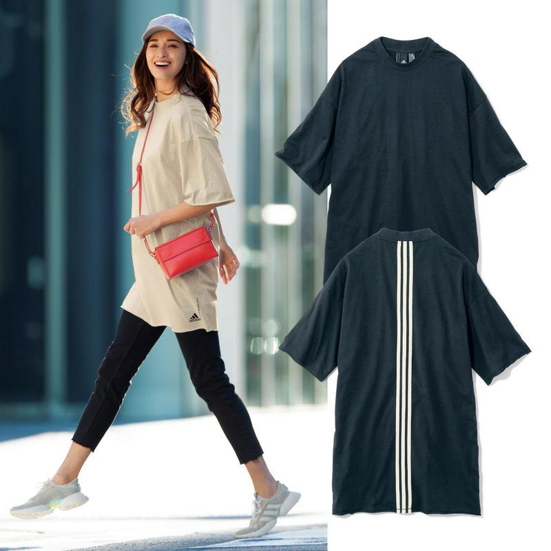 綿１００％でさらっと体型カバー◎リサイクルコットンチュニック【ブラック／Ｍのみ】（アディダス/adidas）