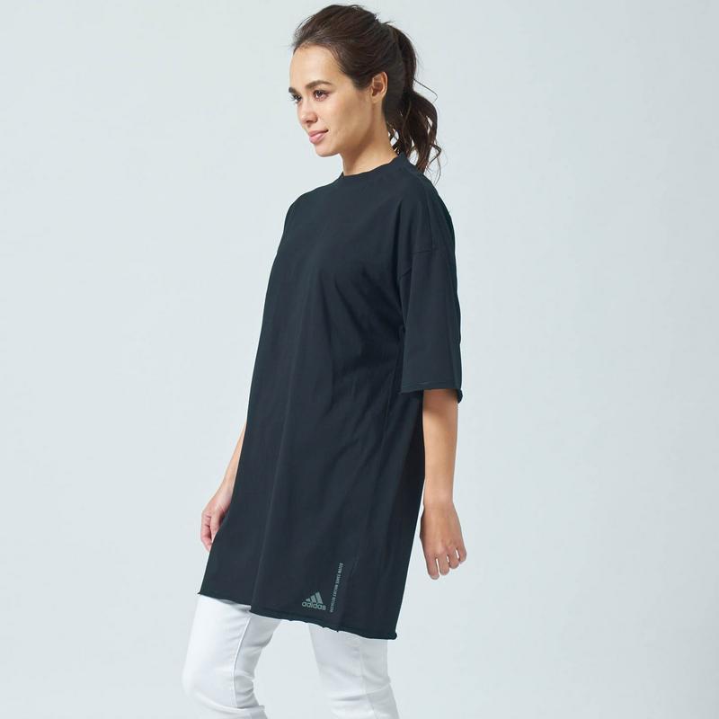 綿１００％でさらっと体型カバー◎リサイクルコットンチュニック【ブラック／Ｍのみ】（アディダス/adidas）