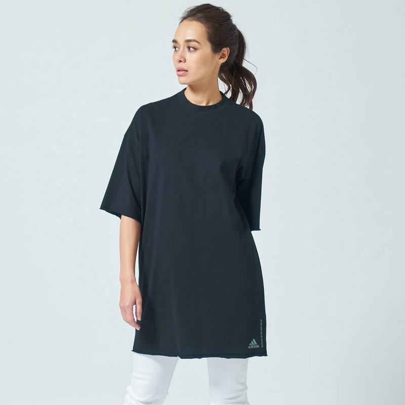 綿１００％でさらっと体型カバー◎リサイクルコットンチュニック【ブラック／Ｍのみ】（アディダス/adidas）