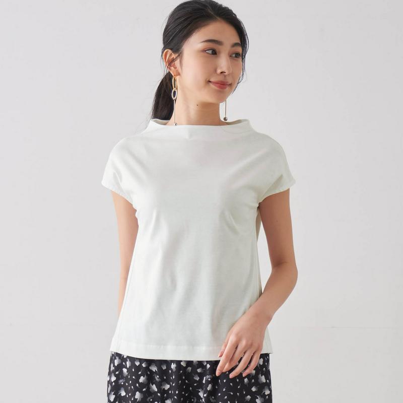 艶やかな綿１００％・ボトルネックフレンチスリーブ女っぽカットソー