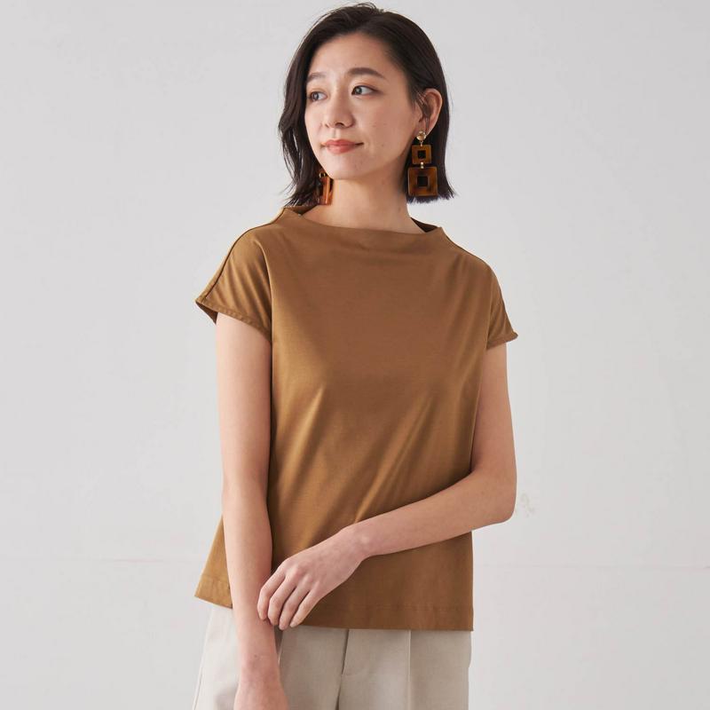 艶やかな綿１００％・ボトルネックフレンチスリーブ女っぽカットソー