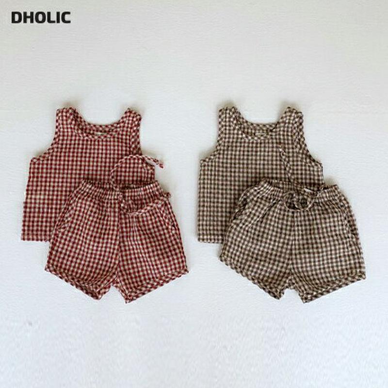 【新作10%OFF】チェックタンクトップ上下SET・p004368 キッズ【0~2才】【set】【セット スリーブレス ノースリ