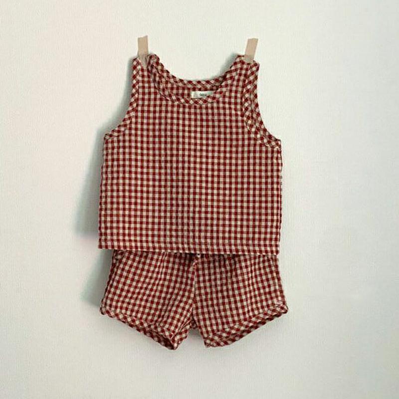 【新作10%OFF】チェックタンクトップ上下SET・p004368 キッズ【0~2才】【set】【セット スリーブレス ノースリ