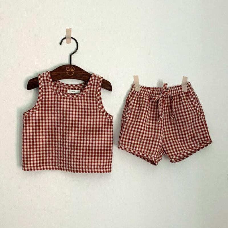 【新作10%OFF】チェックタンクトップ上下SET・p004368 キッズ【0~2才】【set】【セット スリーブレス ノースリ
