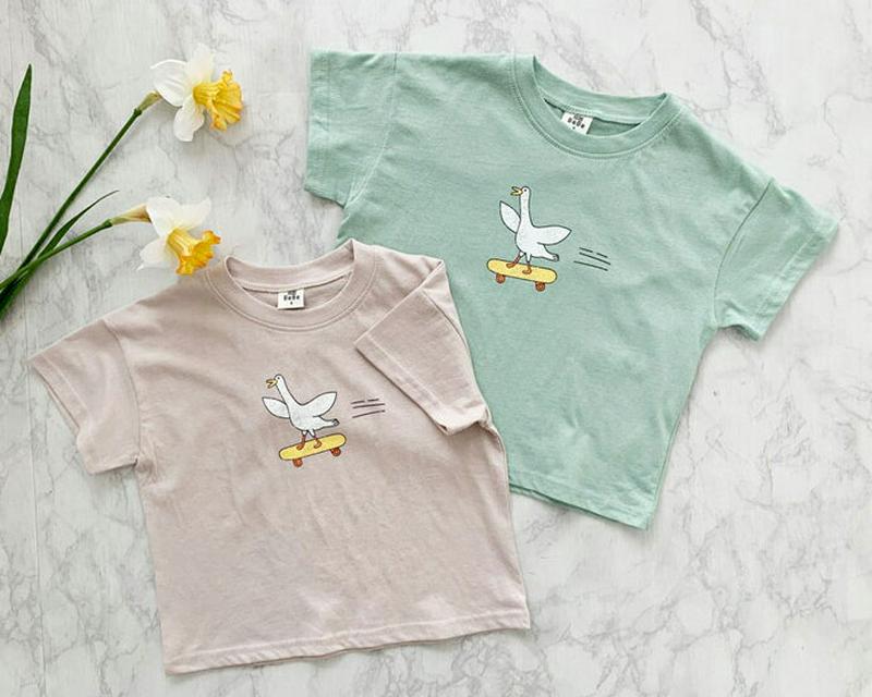 DuckプリントTシャツ・p004282 キッズ【3~8才】【tops】【トップス Tシャツ プリントT 半袖 ハーフスリーブ カジュアル シンプル 女の子 男の子 夏 韓国 韓国子供服 子供 こども 子供服 こども服】【KIDS】