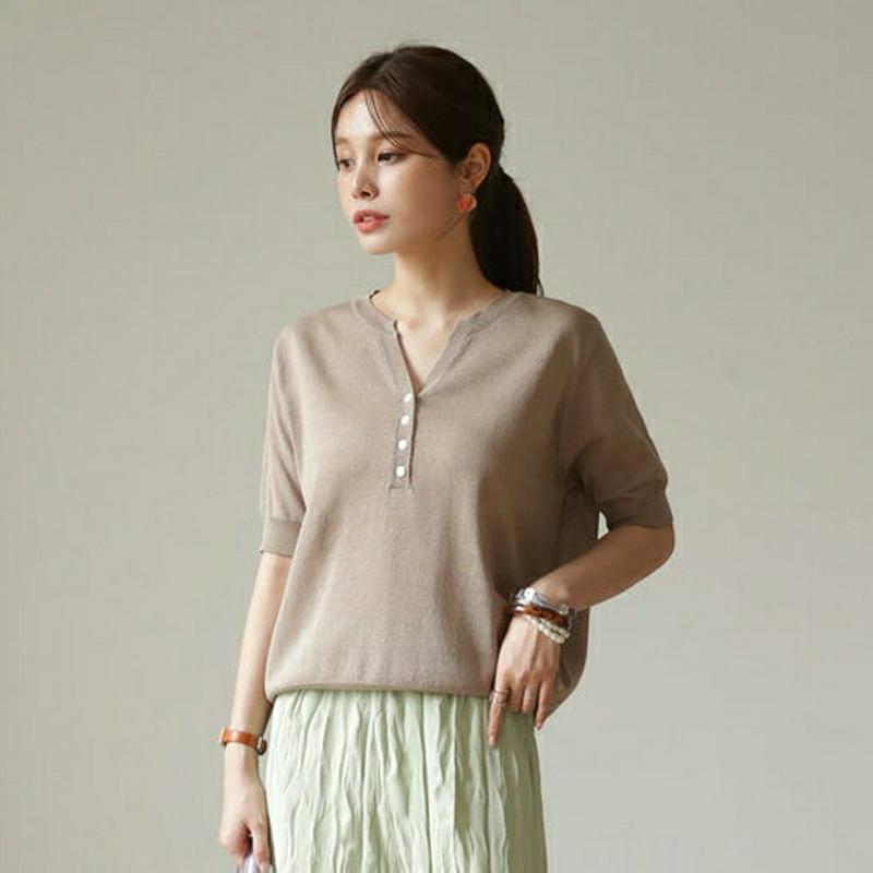 【新作10%OFF】ネックスリットボタンニット・全3色・t63073 レディース【tops】【韓国 ファッション トップス ニッ