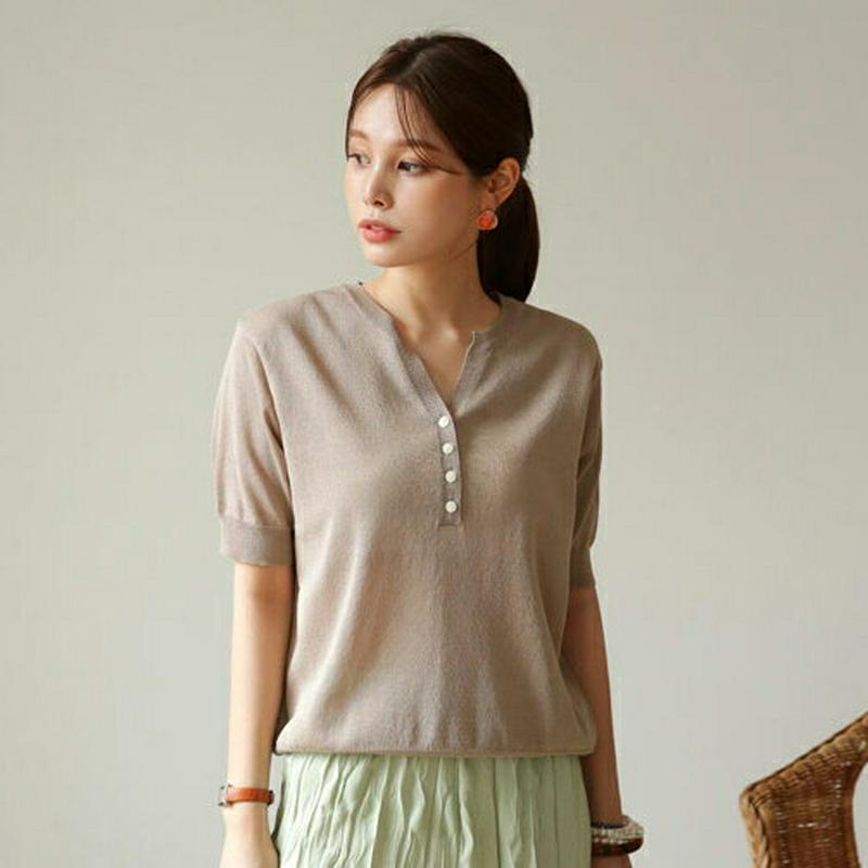 【新作10%OFF】ネックスリットボタンニット・全3色・t63073 レディース【tops】【韓国 ファッション トップス ニッ