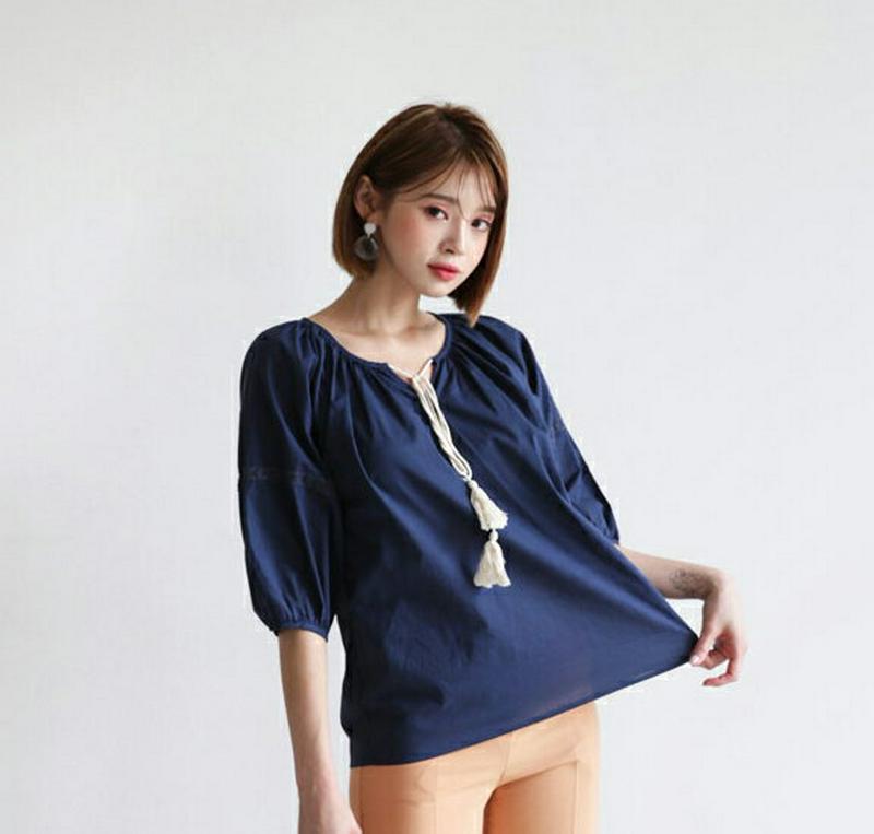 【新作10%OFF】タッセルストラップブラウス・全4色・b47748 レディース【bl】【韓国 ファッション トップス ブラウス