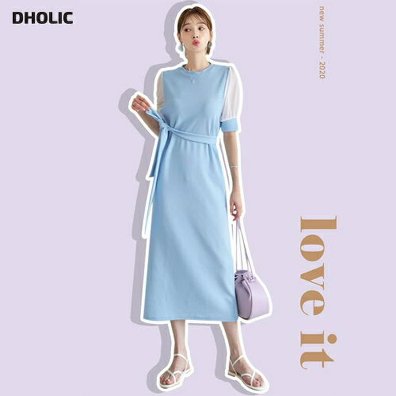 【新作10%OFF】ストラップ付配色スリーブワンピース・全3色・b47734 レディース【ops】【韓国 ファッション ワンピー