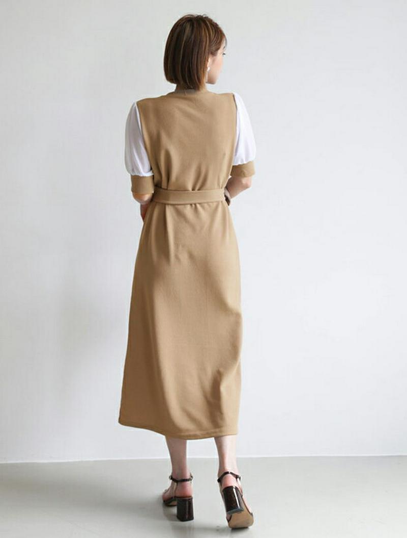 【新作10%OFF】ストラップ付配色スリーブワンピース・全3色・b47734 レディース【ops】【韓国 ファッション ワンピー