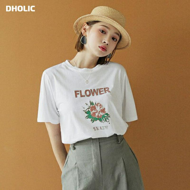 【新作10%OFF】FLOFWERプリントTシャツ・全4色・b47743 レディース【tops】【韓国 ファッション トップス 