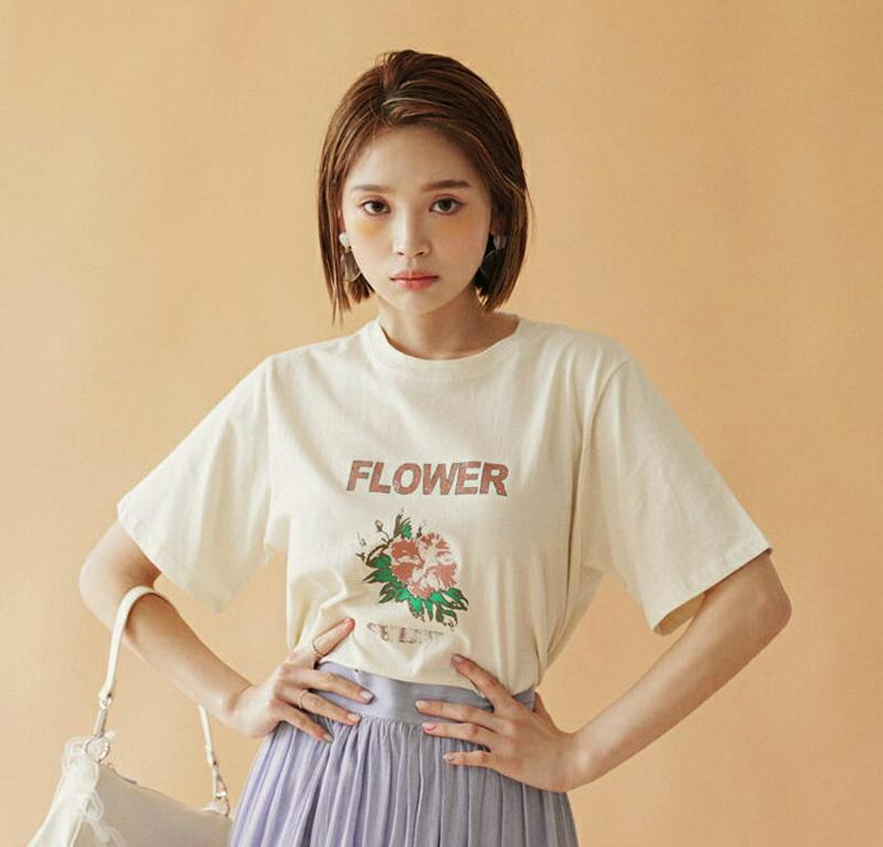 【新作10%OFF】FLOFWERプリントTシャツ・全4色・b47743 レディース【tops】【韓国 ファッション トップス 