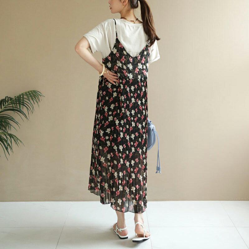 【新作10%OFF】プリーツ花柄ワンピース・全3色・t63081 レディース【ops】【韓国 ファッション ワンピース ロング 