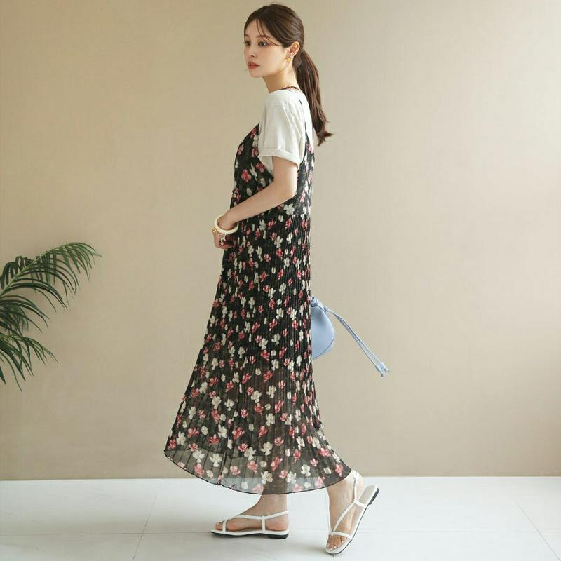 【新作10%OFF】プリーツ花柄ワンピース・全3色・t63081 レディース【ops】【韓国 ファッション ワンピース ロング 