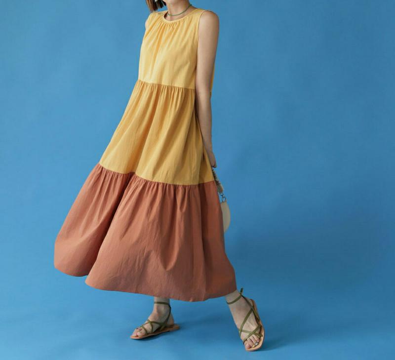 【新作10%OFF】配色ティアードワンピース・全3色・t47735 レディース【ops】【韓国 ファッション ワンピース ロング