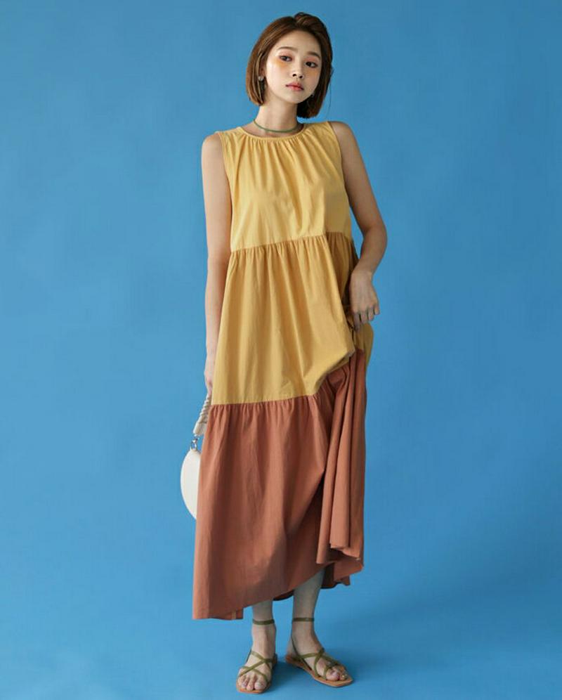 【新作10%OFF】配色ティアードワンピース・全3色・t47735 レディース【ops】【韓国 ファッション ワンピース ロング