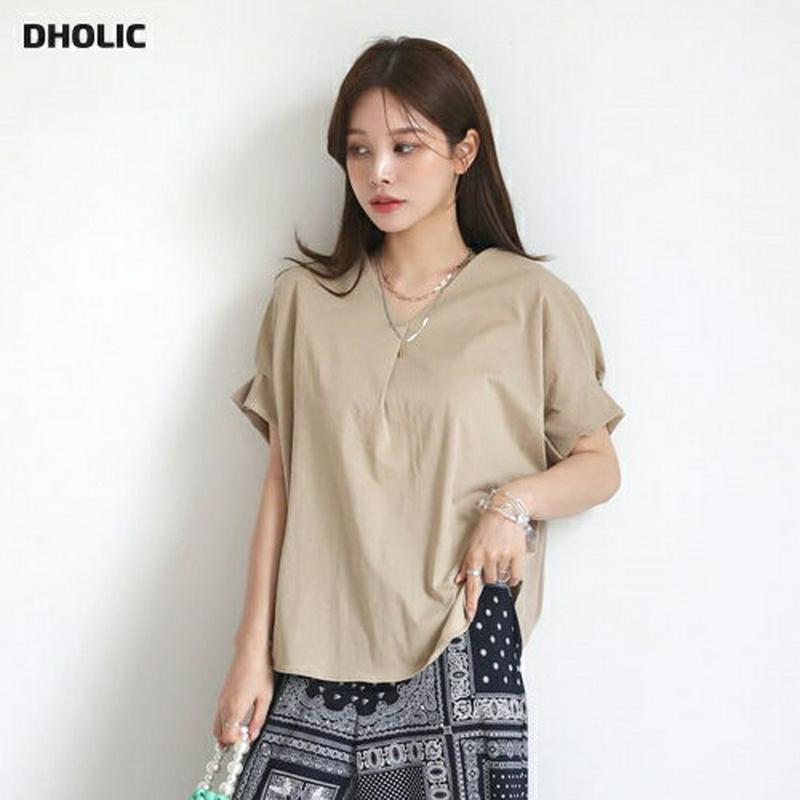 【新作10%OFF】VネックタックTシャツ・全4色・b63075 レディース【tops】【韓国 ファッション トップス Tシャツ