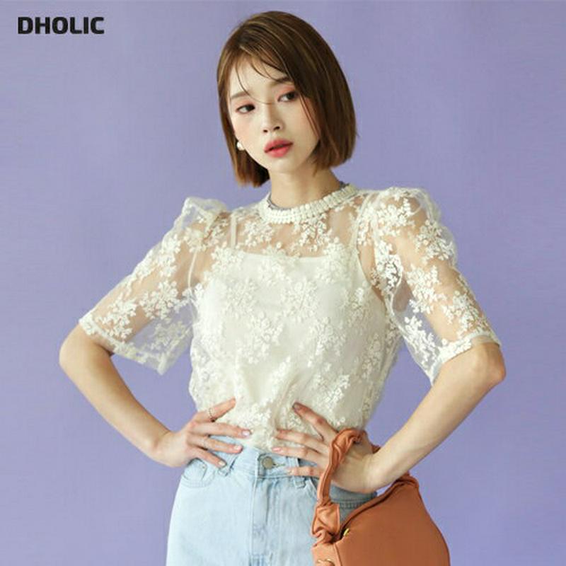 【新作10%OFF】キャミ付シアー刺繍ブラウス・全3色・b47751 レディース【bl】【韓国 ファッション トップス ブラウス