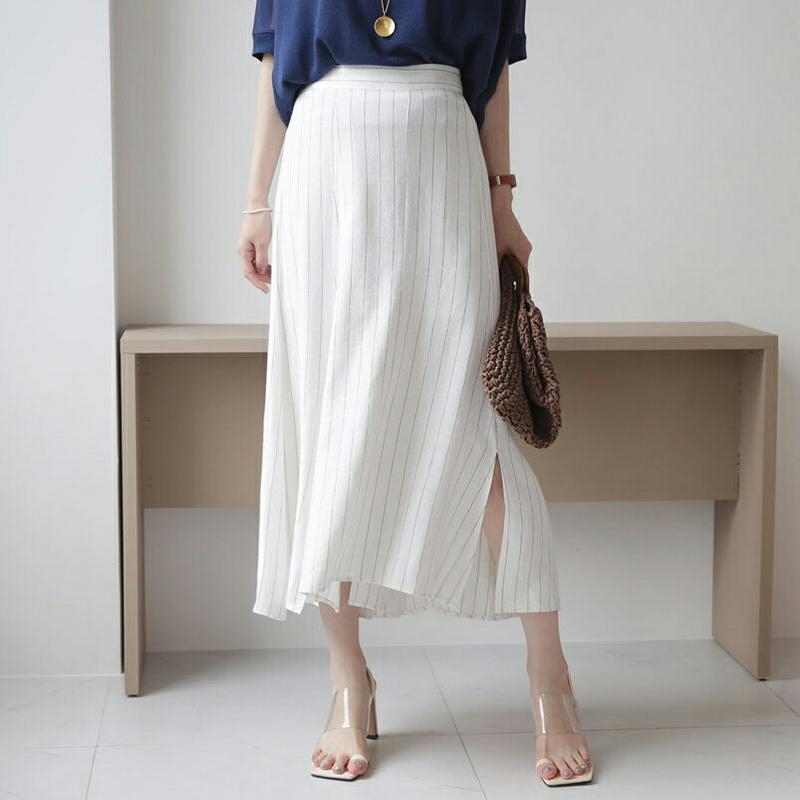 【新作10%OFF】ストライプスリットスカート・全2色・b63095 レディース【sk】【韓国 ファッション スカート ロング 