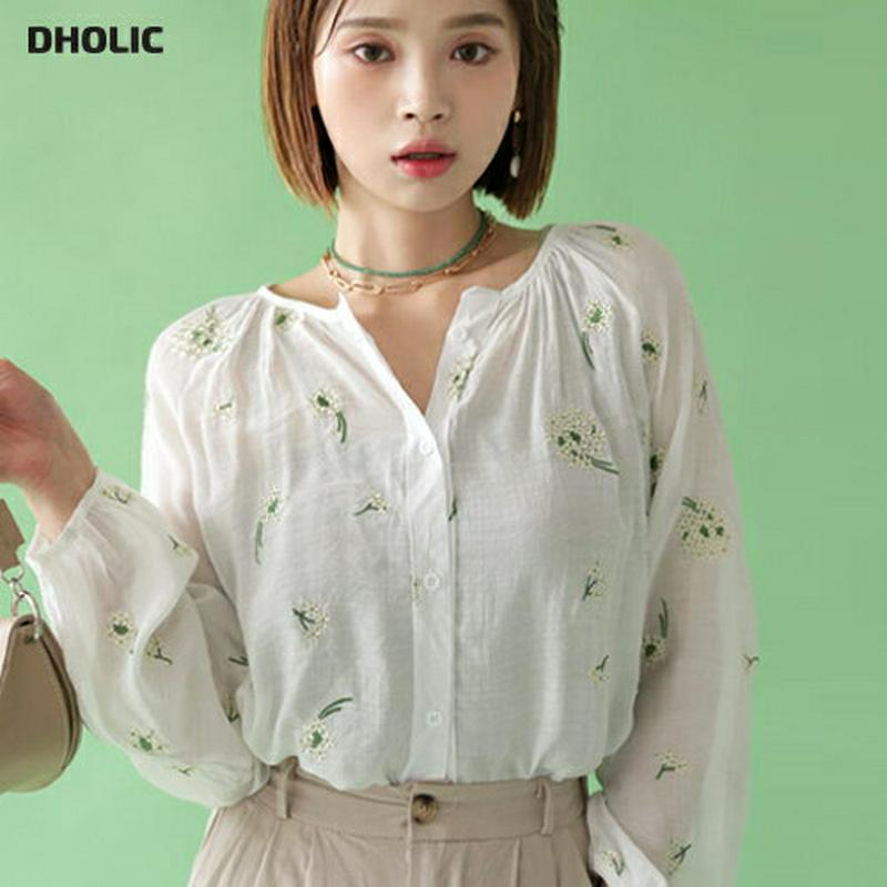 【新作10%OFF】フラワー刺繍ボタンブラウス・全2色・b47752 レディース【bl】【韓国 ファッション トップス ブラウス