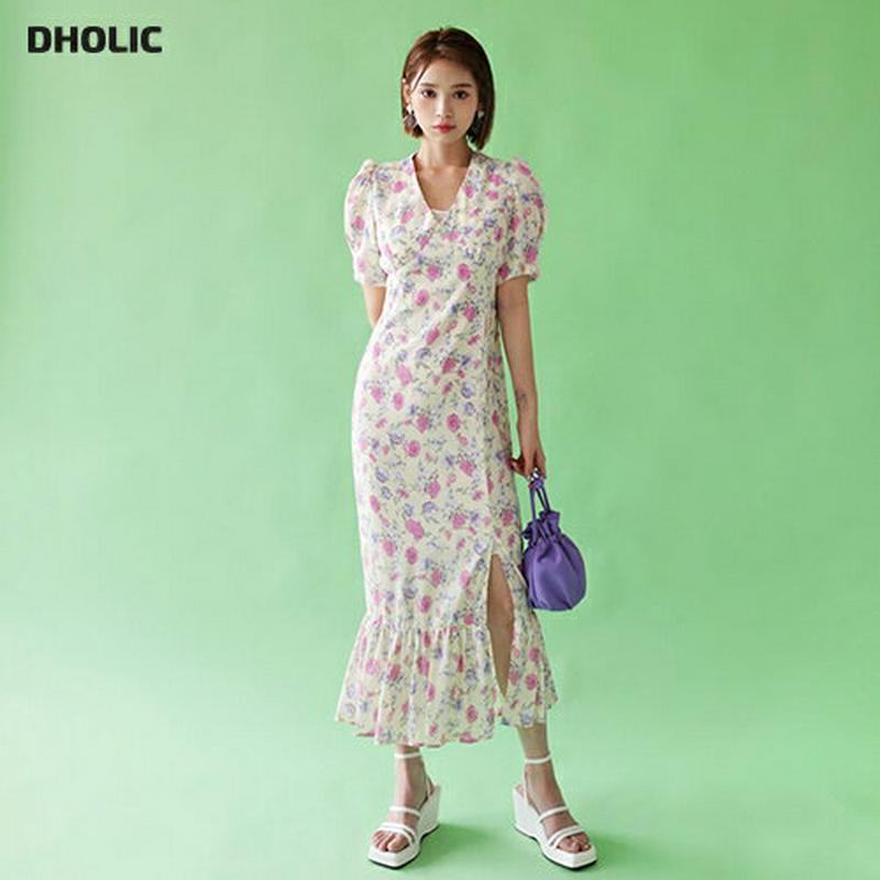 【新作10%OFF】フローラルスリットワンピース・全2色・b47732 レディース【ops】【韓国 ファッション ワンピース ロ