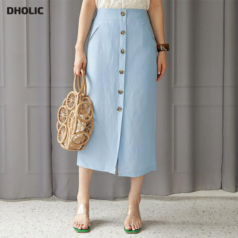 【新作10%OFF】リネン混ボタンスカート・全2色・t63093 レディース【sk】【韓国 ファッション スカート ロング ロン