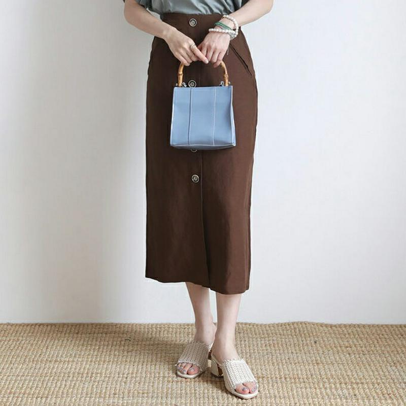 【新作10%OFF】リネン混ボタンスカート・全2色・t63093 レディース【sk】【韓国 ファッション スカート ロング ロン