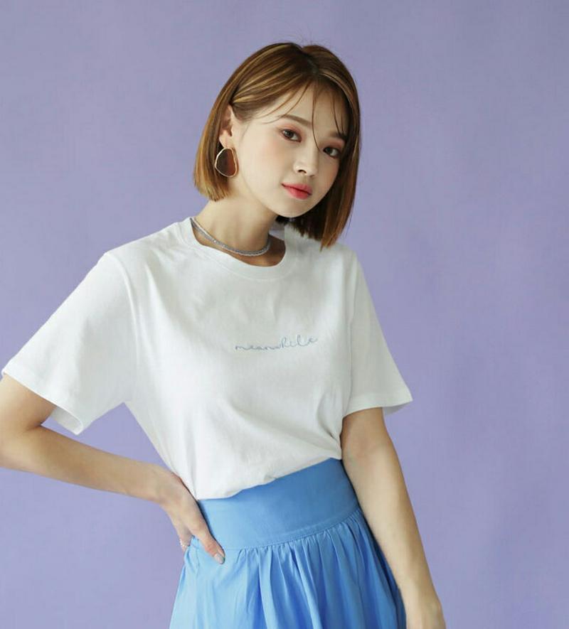 【新作10%OFF】レタリング刺繍Tシャツ・全4色・t47744 レディース【tops】【韓国 ファッション トップス Tシャツ