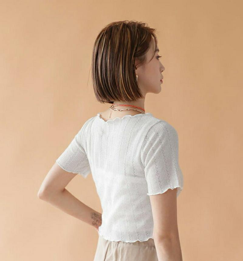 【新作10%OFF】リネン混ウェーブTシャツ・全5色・t47741 レディース【tops】【韓国 ファッション トップス Tシャ