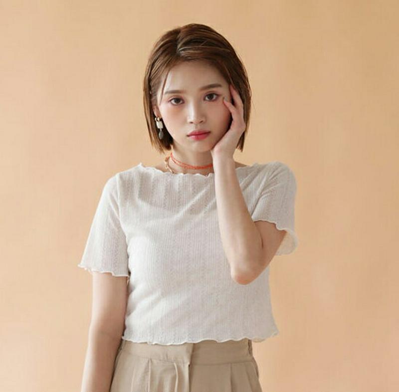 【新作10%OFF】リネン混ウェーブTシャツ・全5色・t47741 レディース【tops】【韓国 ファッション トップス Tシャ