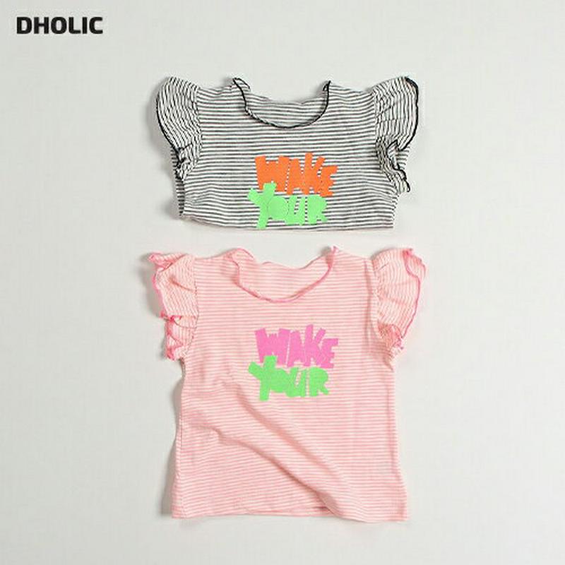 WAKEパイピングボーダーTシャツ・u04292・キッズ 【3~8才】【tops】【韓国 ファッション トップス Tシャツ カッ