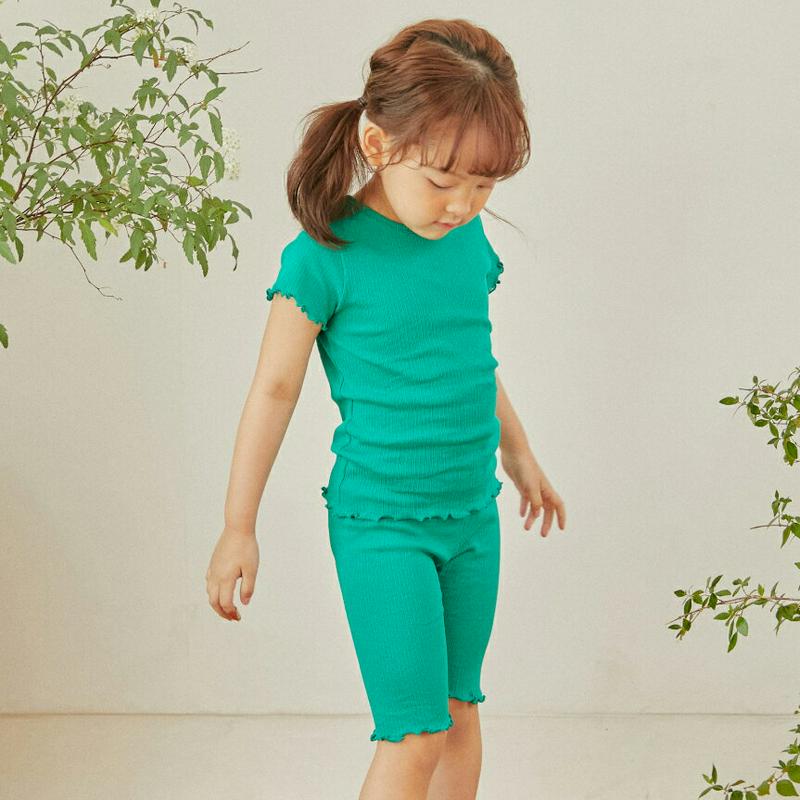 ウェーブヘムTシャツ&パンツSET・u03798-2・キッズ 【3~8才】【SET】【韓国 ファッション セットアップ Tシャツ