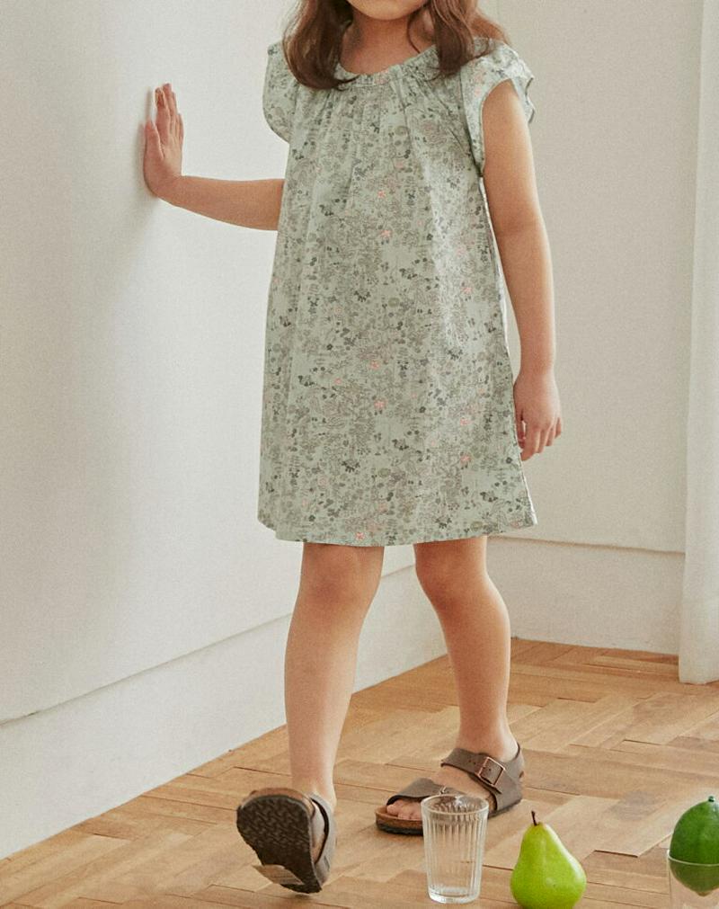 ゴムバンドネック花柄ワンピース・u03797-2・キッズ 【3~8才】【ops】【韓国 ファッション ワンピース ミディ ミドル