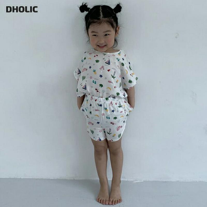 パターン半袖Tシャツ上下SE・u04382・キッズ 【3~8才】【SET】【韓国 ファッション セットアップ Tシャツ カットソ