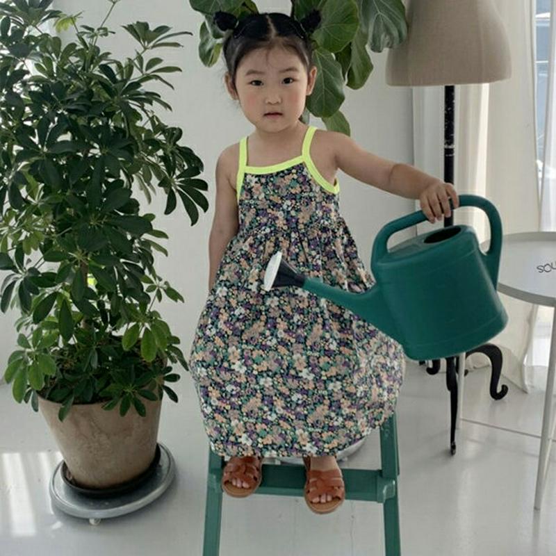 ネオントリム花柄ワンピース・u04383・キッズ 【3~8才】【ops】【韓国 ファッション ワンピース ロング ミディ ミドル