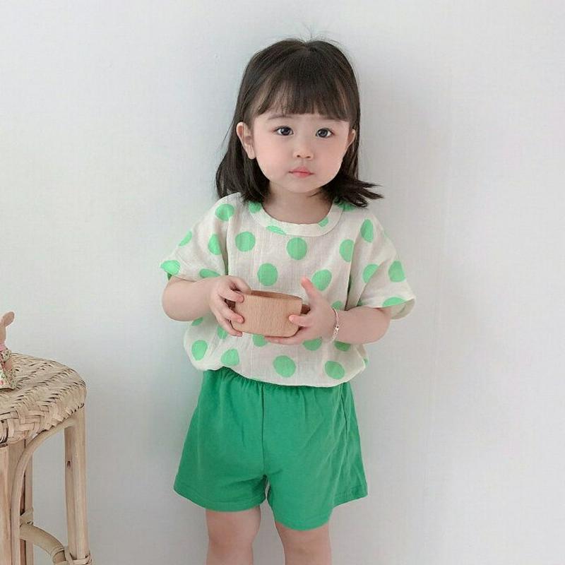 ドット半袖Tシャツ上下SET・u04386 キッズ【3~8才】【SET】【トップス ボトムス セットアップ Tシャツ ショートパ